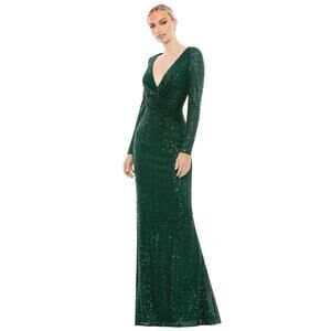Mac Duggal 26574 Dark Green Sequin Long Sleeve Gown Size 12 $398